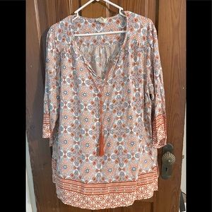 Orange and Blue print top